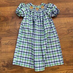 Southern sunshine plaid smocked dress with Turkeys